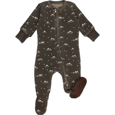 L'ovedbaby Print Organic Cotton Zip Footie In Bark Mountains