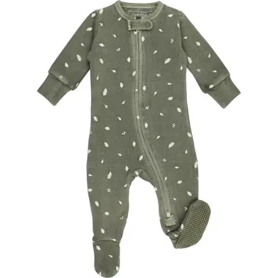 L'ovedbaby Print Organic Cotton Zip Footie In Hunter Leaves