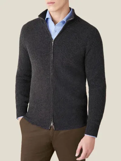 Luca Faloni Zip Cardigan In Charcoal Grey