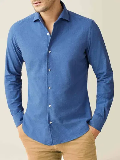 Luca Faloni Brushed Cotton Classic Shirt In Chambray Blue