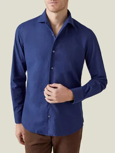 Luca Faloni Brushed Cotton Classic Shirt In Navy Blue