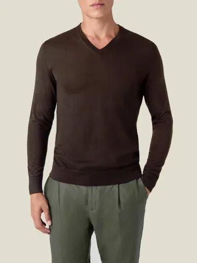 Luca Faloni Cashmere - Silk V Neck In Chocolate Brown