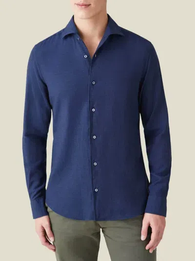 Luca Faloni Cashmere-cotton Classic Shirt In Navy Blue