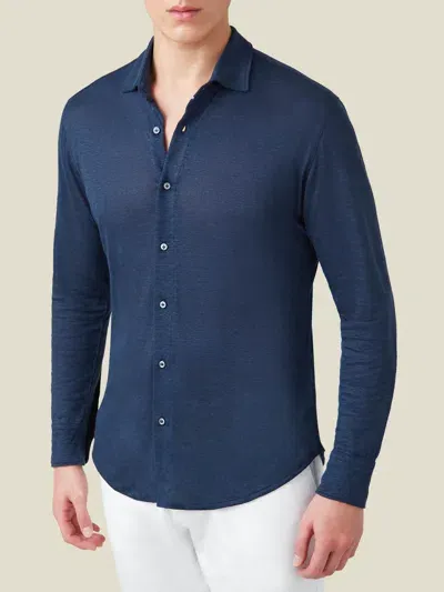 Luca Faloni Linen Jersey Shirt In Navy Blue