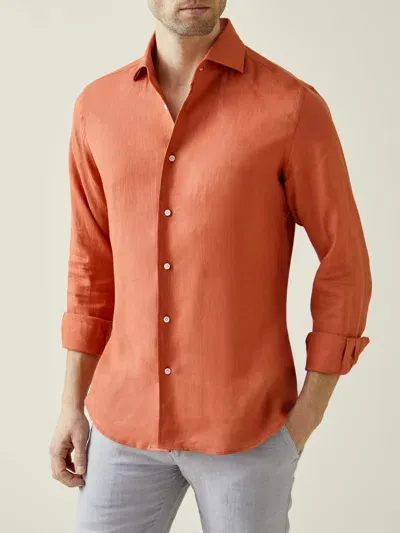 Luca Faloni Linen Portofino Shirt In Coral