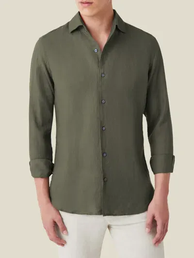 Luca Faloni Linen Portofino Shirt In Khaki Green