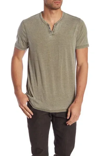 Lucky Brand Button Notch Neck T-shirt In Dark Olive