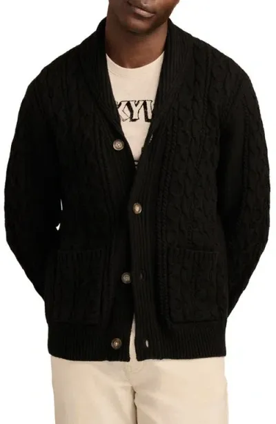 Lucky Brand Cable Cotton Blend Shawl Collar Cardigan In Dark Black