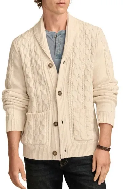 Lucky Brand Cable Cotton Blend Shawl Collar Cardigan In Tofu