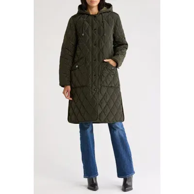 Lucky Brand Hooded Quilted Jacket In Olive/sage