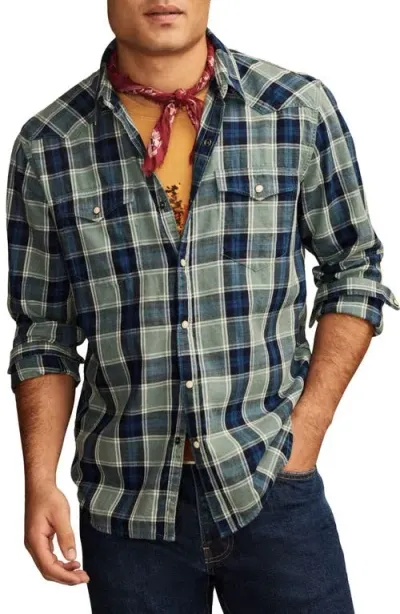 Lucky Brand Indigo Plaid Western Button-up Shirt In Blue Multi