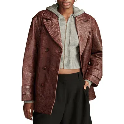 Lucky Brand Marla Pebbled Leather Coat In Burgundy