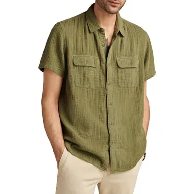 Lucky Brand Short Sleeve Cotton Gauze Button-up Shirt In Deep Lichen Green