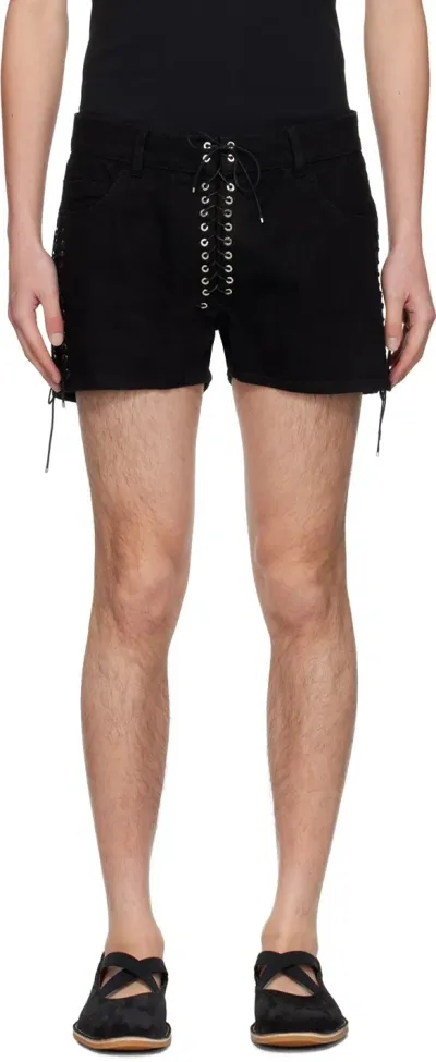 Ludovic De Saint Sernin Black Lace Up Denim Shorts