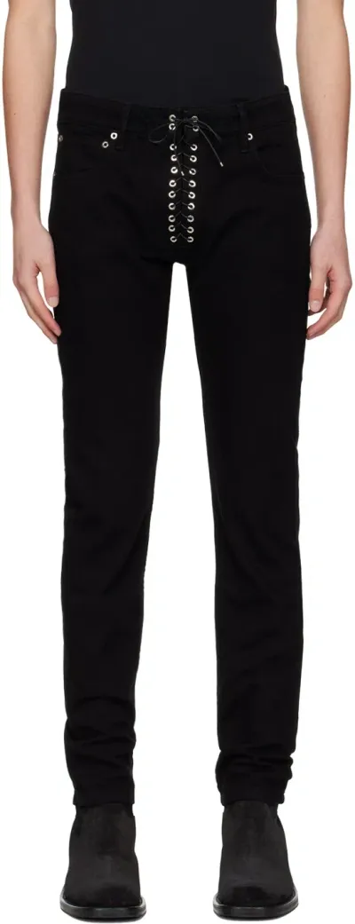 Ludovic De Saint Sernin Black Lace Up Jeans In Black  