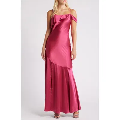 Lulus Enchanting Aesthetic Tiered Satin Gown In Magenta