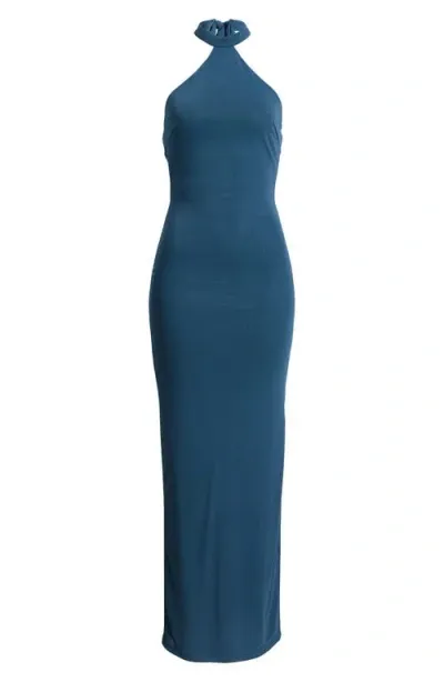 Lulus Exquisite Expression Halter Cocktail Dress In Slate Blue