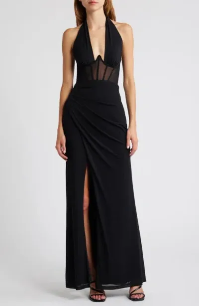 Lulus Never Ending Glamour Halter Gown In Black/black