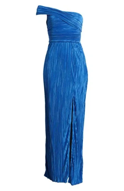 Lulus Poised Performance One-shoulder Plissé Gown In Bright Blue