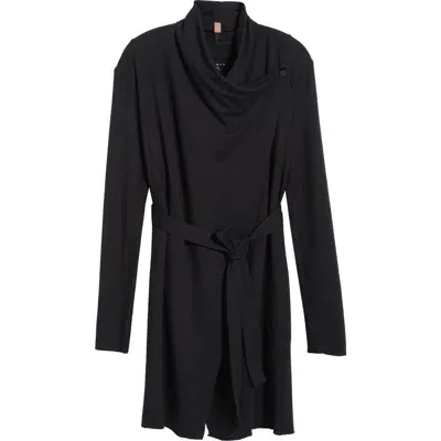 Lunya Short Cowl-neck Pima Cotton Robe In Immersed Black