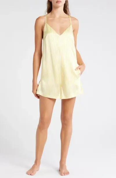 Lunya Washable Silk Pajama Romper In Midsummer Stripe