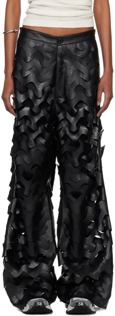 Lu'u Dan Black Laser Cut Faux-leather Pants