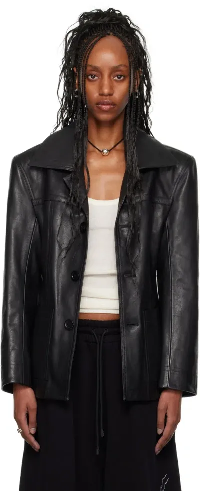 Lu'u Dan Black Slim-fit Creep Leather Jacket