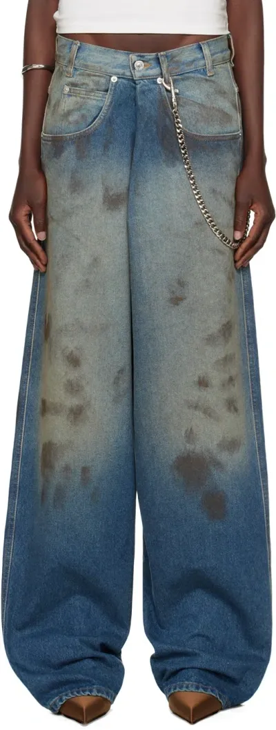 Lu'u Dan Blue Kriss Kross Jeans In Stained Blue