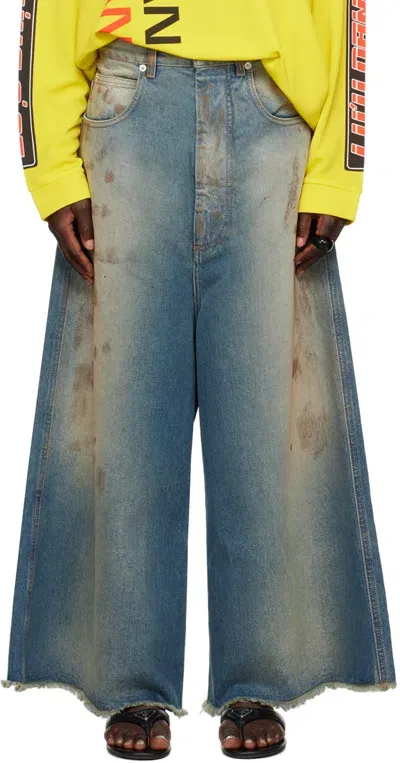 Lu'u Dan Blue Wide Cropped Jeans In Stained Blue