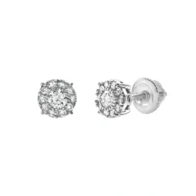 Luvmyjewelry Blazers S 14k Gold Diamond Stud Earrings In 14k White Gold