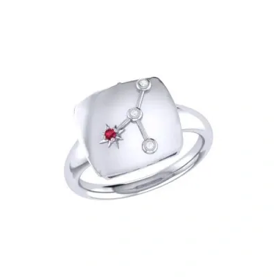 Luvmyjewelry Cancer Ruby & Diamond Signet Ring In Silver