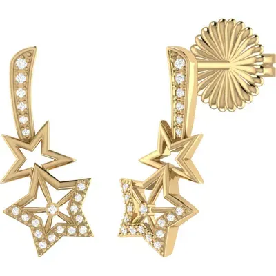 Luvmyjewelry Dazzle Duo Sterling Silver Diamond Ear Climbers In 14kt Gold Vermeil On Sterling