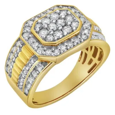 Luvmyjewelry Hexonic 14k Yellow Gold Diamond Men Statement Ring