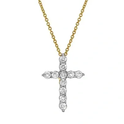 Luvmyjewelry Petite Cross Diamond Pendant In 10k Yellow Gold