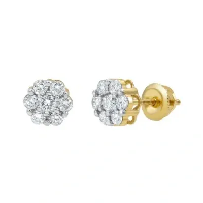 Luvmyjewelry Sophisticated 14k Yellow Gold Diamond Cluster Earrings