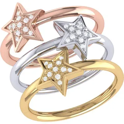 Luvmyjewelry Tri-color (white, Yellow And Rose) Sterling Silver Dazzling Star Diamond Ring In White, Yellow & Rose