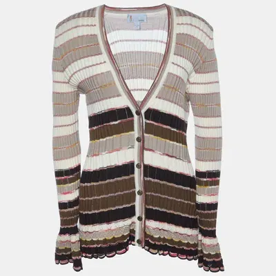 Pre-owned M Missoni Beige Striped Knit Button Front Cardigan L