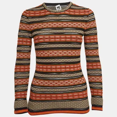 Pre-owned M Missoni Orange/black Patterned Knit Long Sleeve Top S