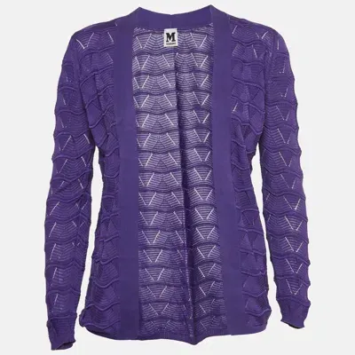 Pre-owned M Missoni Purple Chevon Knit Open Front Cardigan S