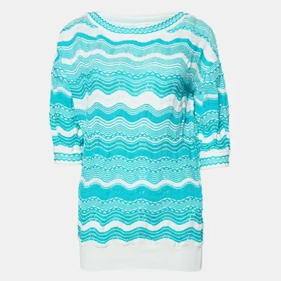 Pre-owned M Missoni White/blue Wavy Textured Knit Jumper M