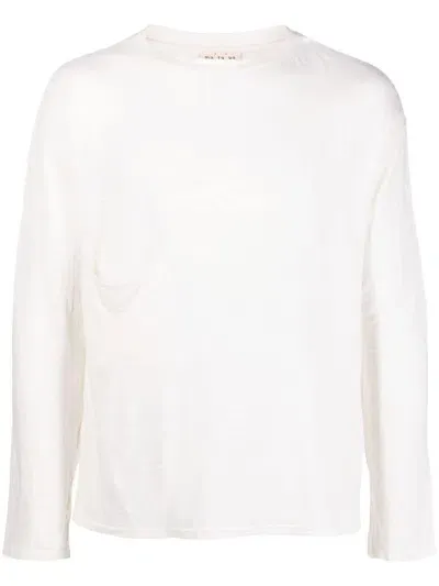 Ma'ry'ya Long-sleeve Round-neck Linen Sweater In White