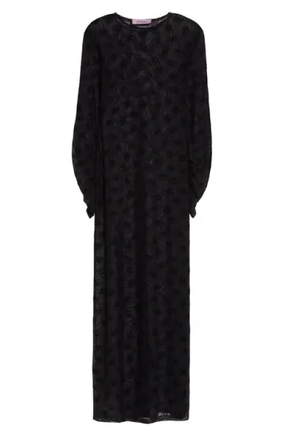 Maccapani Tere Long Sleeve Sheer Jersey Maxi Dress In Black