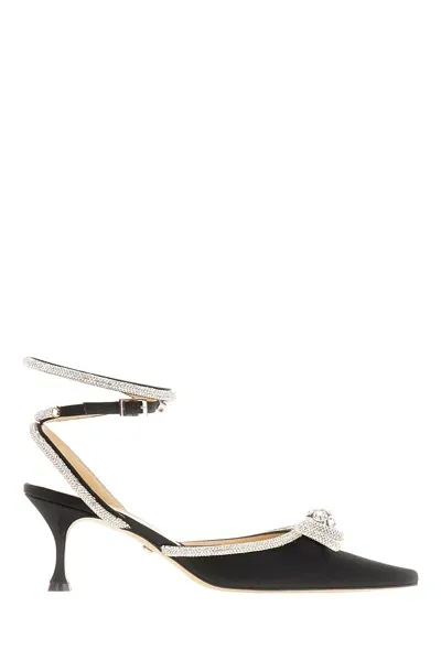 Mach &amp; Mach Black Satin Double Bow Pumps