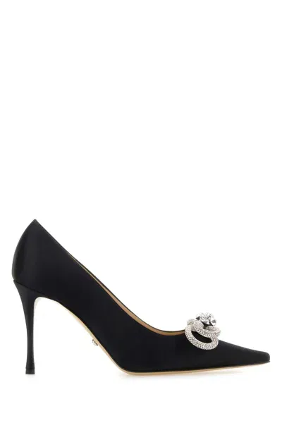 Mach &amp; Mach Black Leather Double Bow Pumps