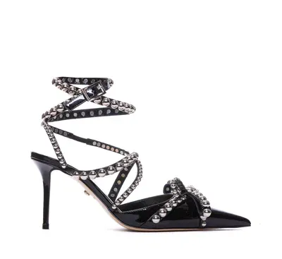 Mach &amp; Mach Crystal Studs And High Heel Slingback In Black