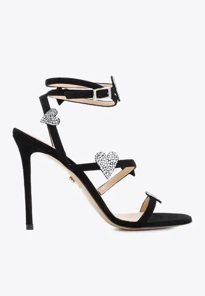 Mach & Mach 110 Crystal-embellished Suede Sandals In Black