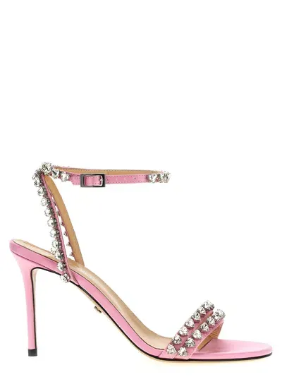 Mach & Mach Audrey Crystal Round Toe Satin Sandals Pink In Nude & Neutrals