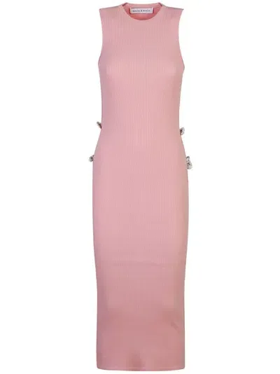 Mach & Mach Bow-embellished Knitted Midi Dress In Pink