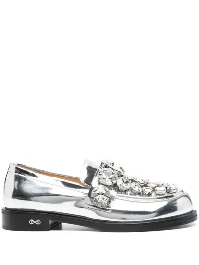 Mach & Mach Crystal-embellished Loafers In Silver