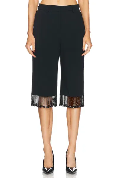 Mach & Mach Crystal Fringe Long Shorts In Black